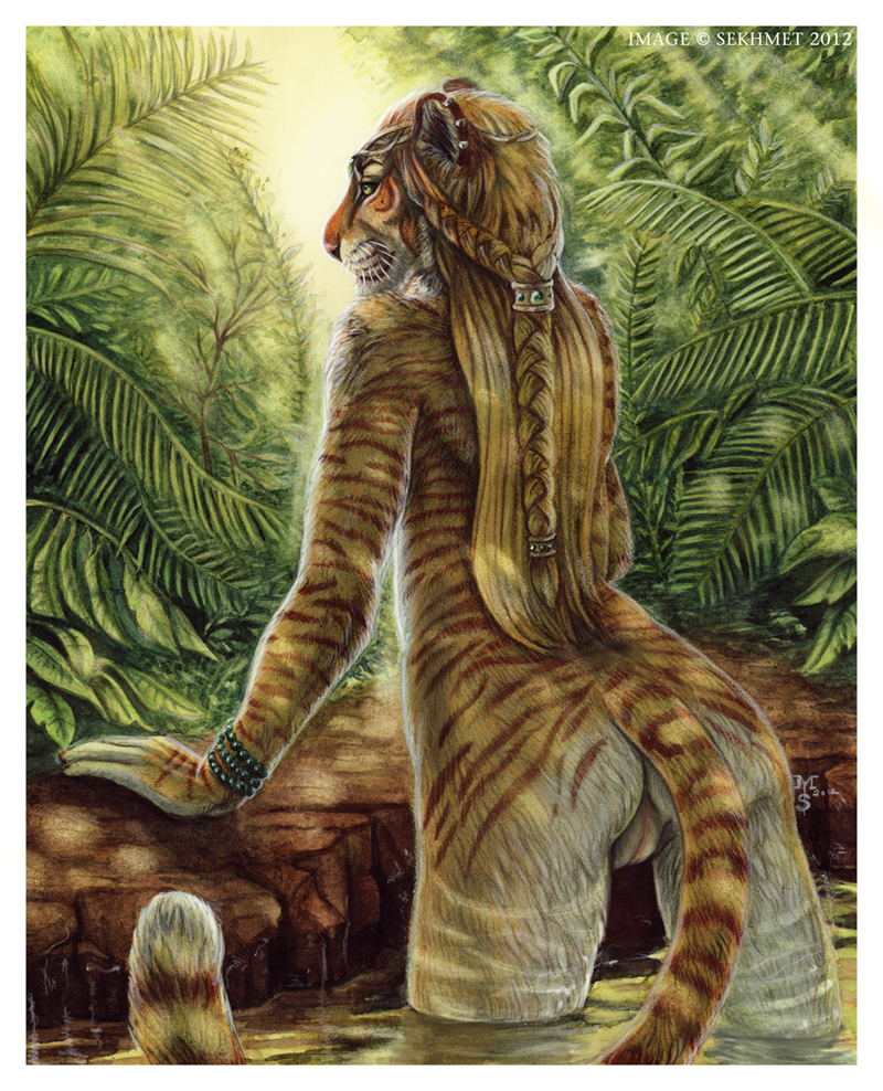 anthro feline female golden mammal pinup pose pussy sekhmet solo tiger