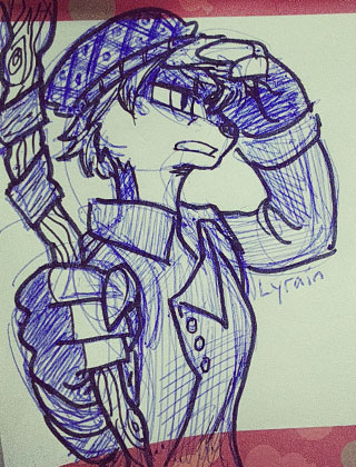 anthro clothing fur hat lutari male mammal neopets polearm sketch solo staff unknown_artist weapon