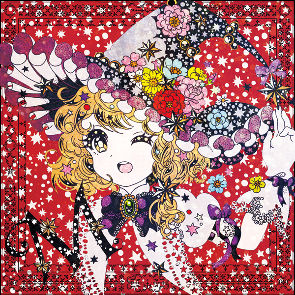 beads blonde_hair border bow bowtie braid brooch flat_color flower hand_on_headwear hat hat_flower jewelry kasasagi07 kirisame_marisa looking_at_viewer one_eye_closed open_mouth portrait puffy_short_sleeves puffy_sleeves red_background ribbon ribbon-trimmed_sleeves ribbon_trim short_sleeves single_braid solo star touhou witch_hat wrist_cuffs wrist_ribbon yellow_eyes