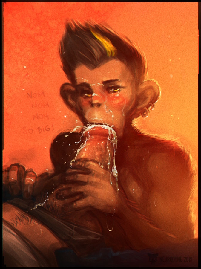 2015 anthro balls blush chimpanzee clothing cum erection fellatio female fur hair half-closed_eyes interspecies looking_at_viewer male male/female mammal monkey neurodyne nibbling nude open_mouth oral patreon penis plain_background primate protein sex sketch swallowing yello