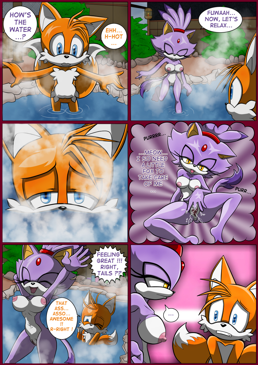 anthro blaze_the_cat breasts canine cat feline female fox hot_spring male mammal miles_prower pussy raianonzika sonic_(series) water