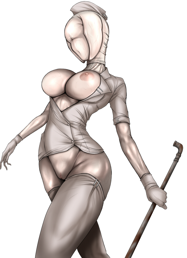 artist_request breasts bubble_head_nurse faceless female gloves jagi_(nexboy) monster_girl nipples nurse open_shirt pixiv_manga_sample pussy shirt silent_hill simple_background solo thighhighs uncensored white_background