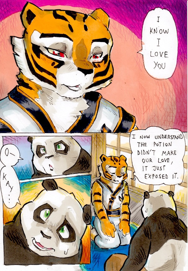 anthro bear better_late_than_never comic daigaijin english_text feline female kung_fu_panda male mammal master_tigress panda po text tiger