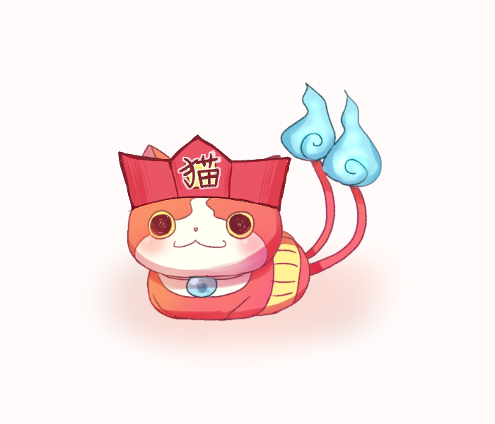 blue_fire blush cat fire haramaki hat jibanyan multiple_tails no_humans notched_ear solo tail tail-tip_fire two_tails umi_(srtm07) white_background youkai youkai_watch