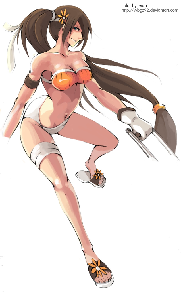 1girl breasts dungeon_and_fighter fighter fighter_(dungeon_and_fighter) navel sandals solo weapon