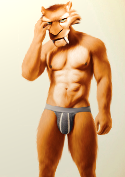 abs anthro anthrofied bulge clothing diego edit ice_age male mammal muscles nipples oystercatcher7 pecs photo_manipulation photomorph saber_tooth saber_tooth_tiger underwear