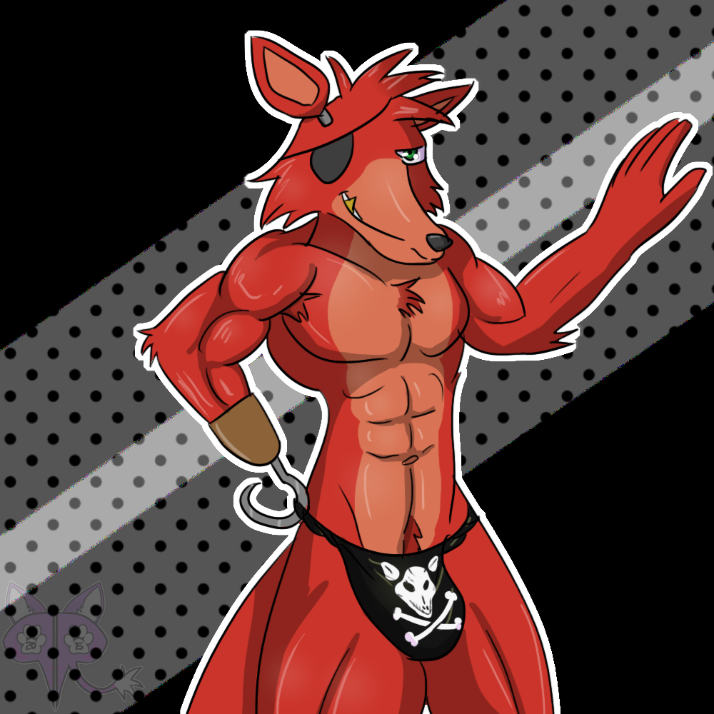 abs animatronic biceps canine chest_tuft clothing eye_patch eyewear five_nights_at_freddy's fox foxy_(fnaf) fur hook looking_at_viewer machine male mammal mechanical muscles pecs piqueraj robot tuft underwear video_games