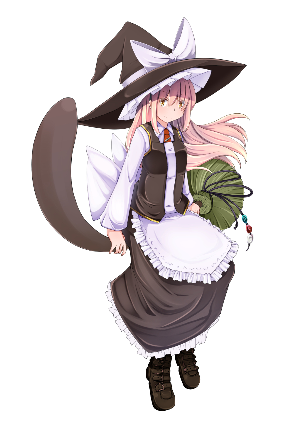 blonde_hair boots bow broom broom_riding full_body haruto_(hirokazu1001) hat hat_bow highres kirisame_marisa long_hair sidesaddle solo touhou white_background white_bow witch_hat yellow_eyes