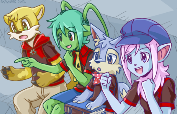 aisha anthro book canine clothed clothing colored cub female hair hat lupe lutari male mammal naorui_(artist) neopets reaction_guys scarf sitting stadium xweetok young