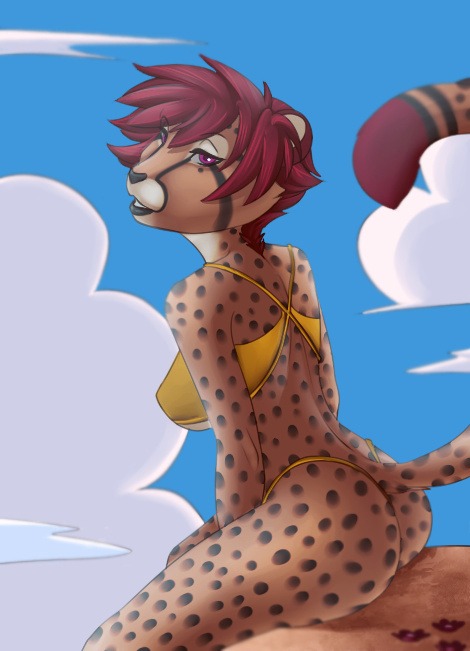 bikini breasts butt cheetah clothing feline female fionafortunecookie looking_at_viewer mammal solo swimsuit