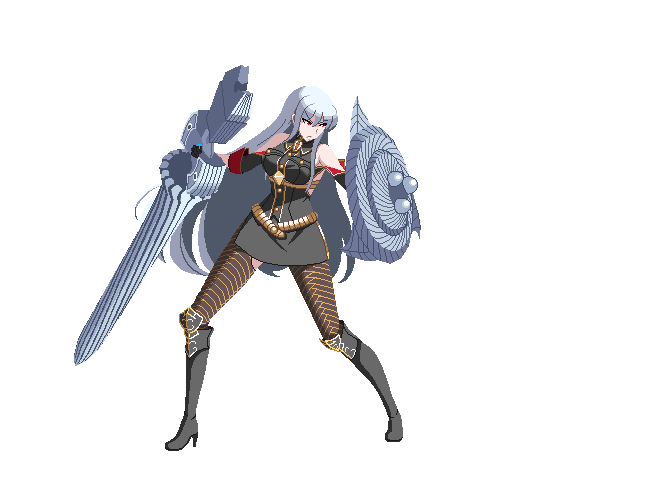 1girl animated animated_gif bouncing_breasts breasts dengeki_bunko_fighting_climax female gloves large_breasts long_hair military_uniform red_eyes sega selvaria_bles senjou_no_valkyria silver_hair solo stomp uniform