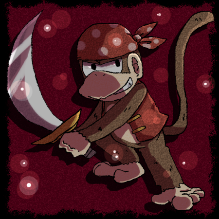 5_toes bandanna barefoot brown_fur clothing diddy_kong donkey_kong_(series) fur male mammal monkey nintendo primate solo sword toes unknown_artist video_games weapon