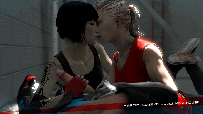 2girls 3d animated animated_gif bisexual black_hair blonde_hair eyes_closed facial_tattoo faith_connors handjob kiss mirror's_edge mirror's_edge multiple_girls penis ponytail sneakers tank_top tattoo teamwork the_doll_warehouse uncensored