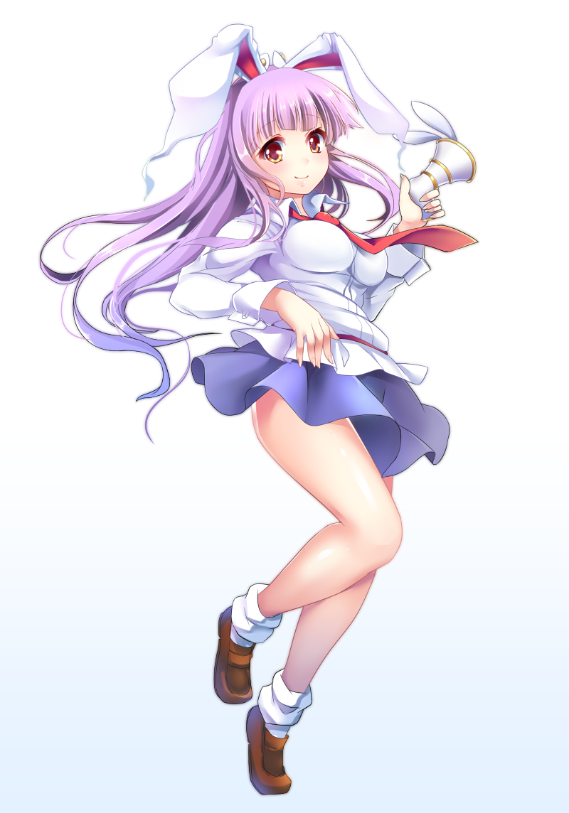 animal_ears breasts bunny_ears kuru2pantu long_hair lunatic_gun medium_breasts necktie purple_hair red_eyes red_neckwear reisen_udongein_inaba skirt smile solo touhou