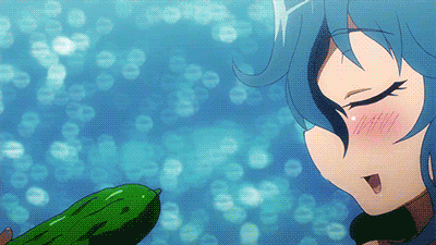 3girls animated animated_gif blue_hair eating green_hair hii-chan lowres mermaid multiple_girls muromi-san namiuchigiwa_no_muromi-san phallic_symbol purple_hair sexually_suggestive sumida-san