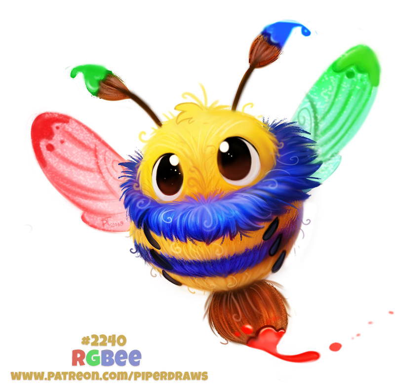 2019 antennae arthropod bee blue_fur brown_eyes brown_fur cryptid-creations feral fur humor hymenopteran insect paint paintbrush pun simple_background solo visual_pun white_background yellow_fur