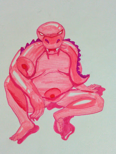 alligator chubby drooling goo jelly male marker_(artwork) nude pirel reptile saliva scalie self_vore slime solo traditional_media_(artwork) worstbad