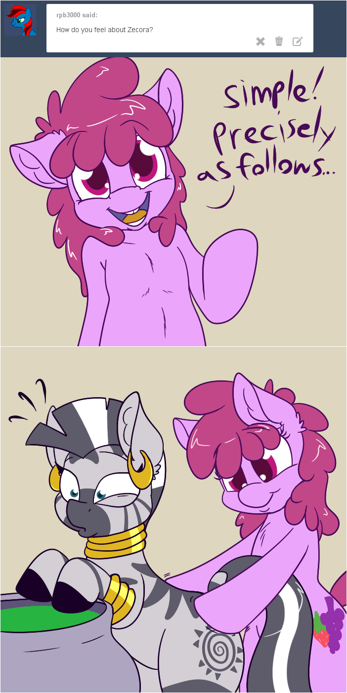 2015 berry_punch_(mlp) earth_pony english_text equine female feral friendship_is_magic grope horse humor mammal my_little_pony pony skoon text zebra zecora_(mlp)