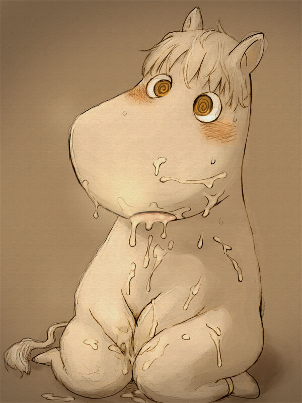 blush cum cum_covered excessive_cum female kneeling messy moomin open_mouth sansh solo the_moomins the_snork_maiden