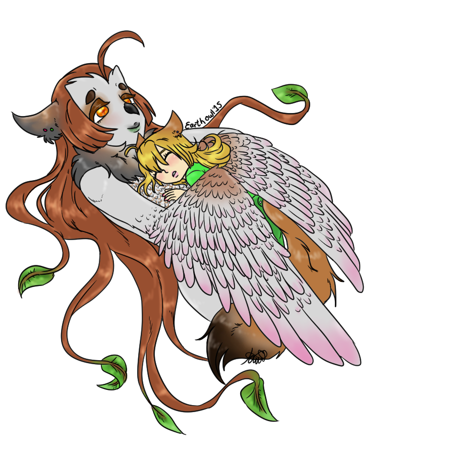 avian baby bird canine child cub cuddling duo earthowl embrace feathers fox great hatchling hera holding horn love mammal mother owl parent sleeping wings young