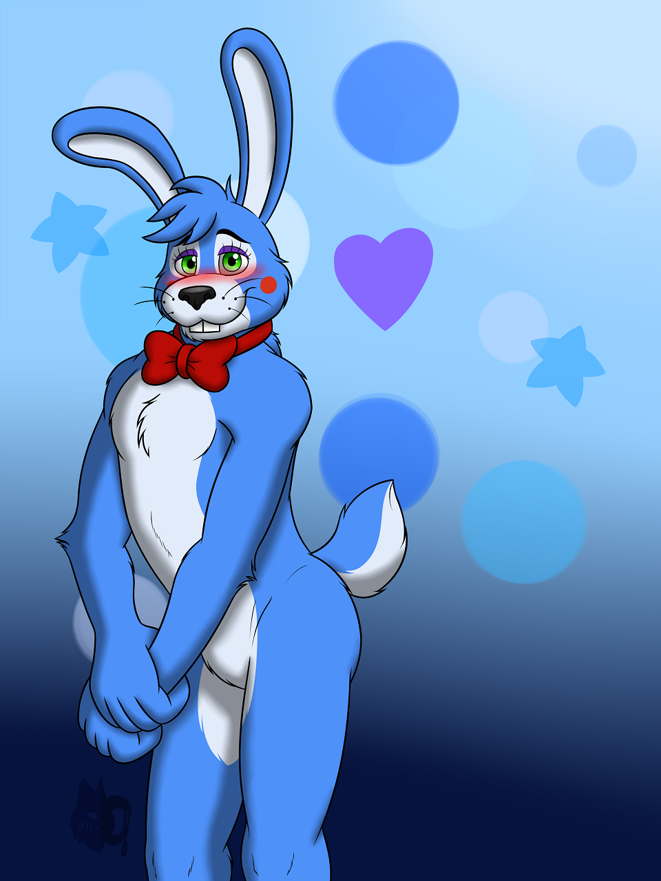 bleuxwolf blue_eyes bow_tie chest_tuft five_nights_at_freddy's five_nights_at_freddy's_2 fur muscles pecs solo toy_bonnie_(fnaf) tuft video_games