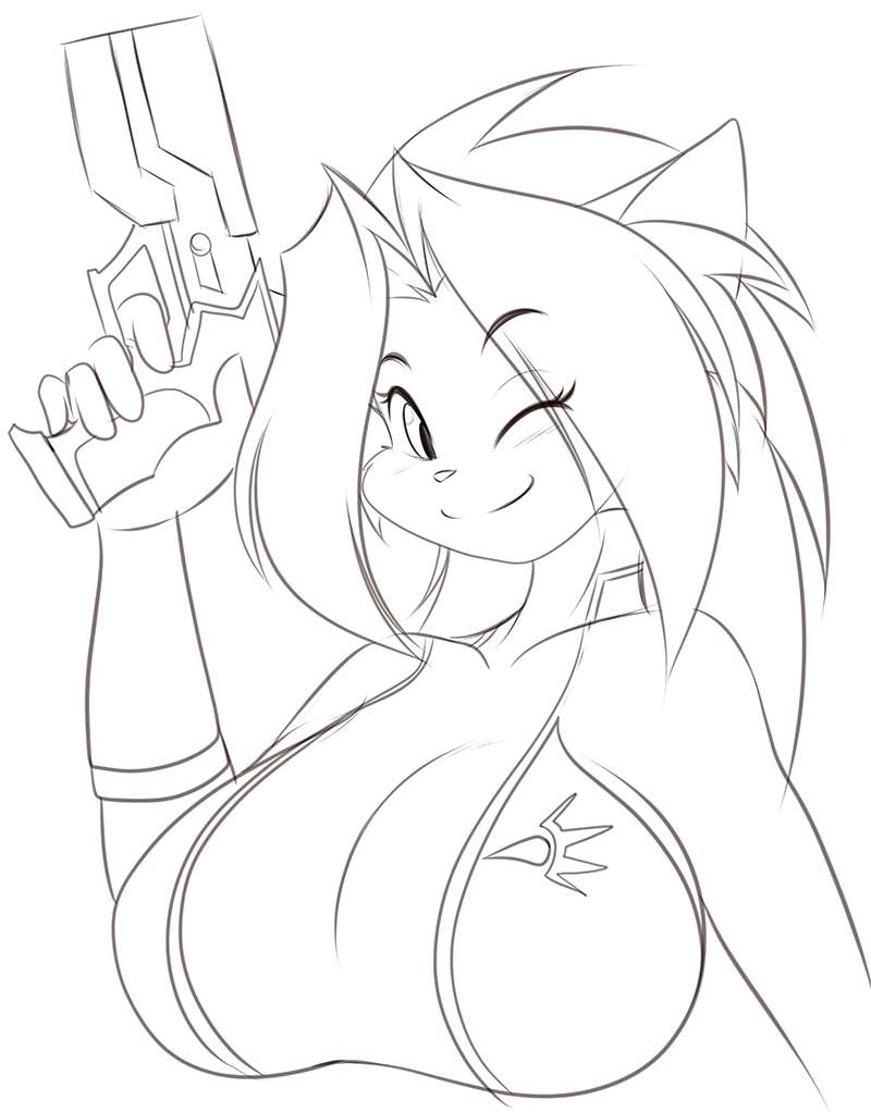 2015 anthro big_breasts breasts cat feline female gun mammal mastergodai ranged_weapon solo weapon