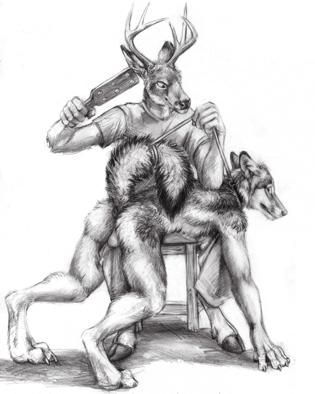 anthro anus balls butt canine cervine collar deer dog husky interspecies kenket leash male male/male mammal predator/prey_relations spanking spreading