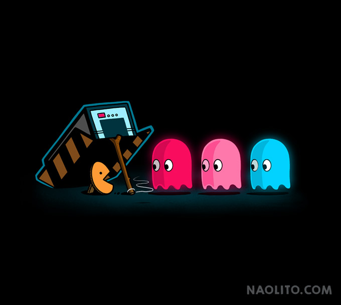 blinky crossover cute digital_media_(artwork) english_text female ghost group inky male naolito not_furry pac-man pac-man_(series) pinky_(pac-man) plain_background spirit tagme text trap video_games