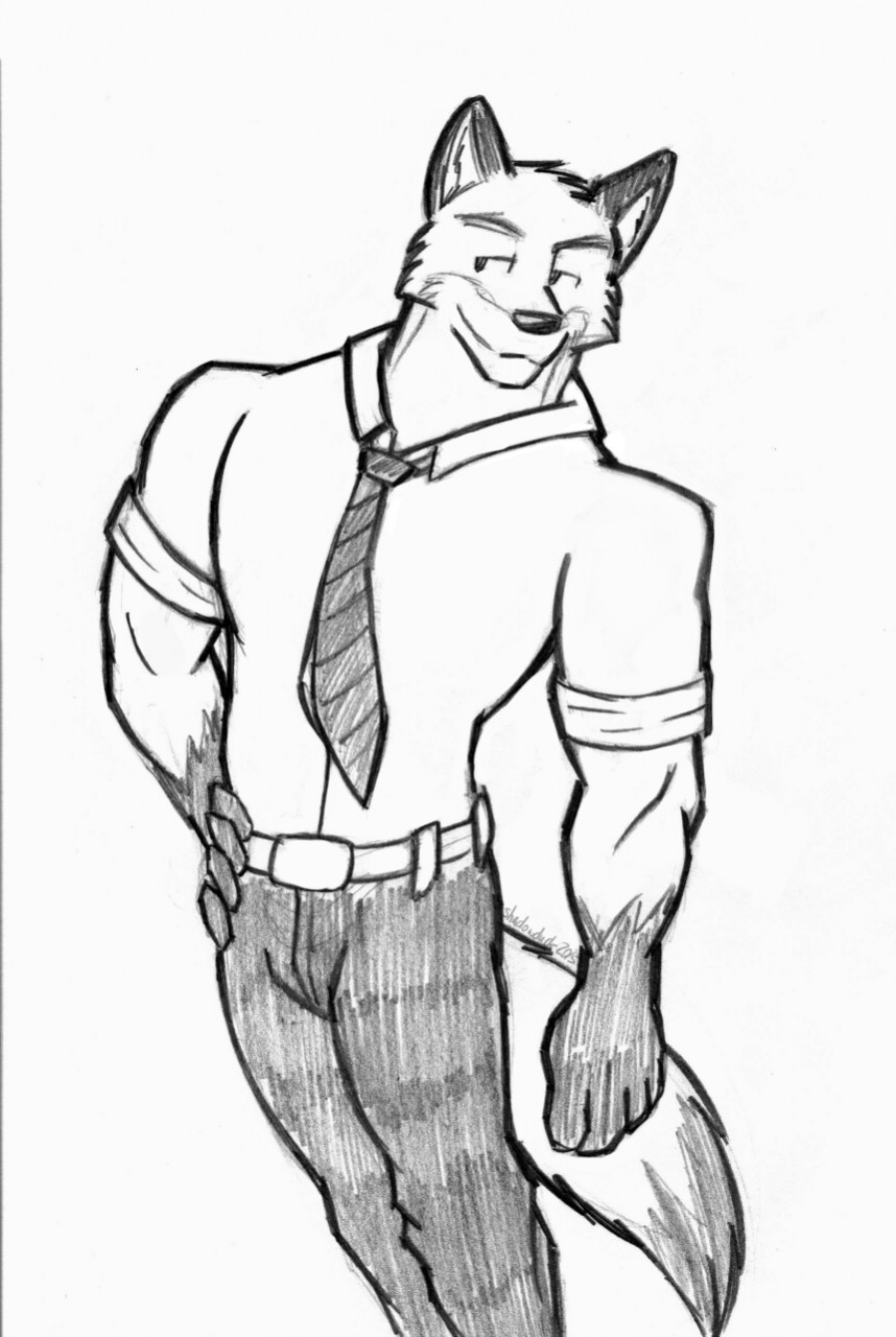 anthro canine character_from_animated_feature_film disney fox male mammal muscles nick_wilde shadowduck sketch solo zootopia