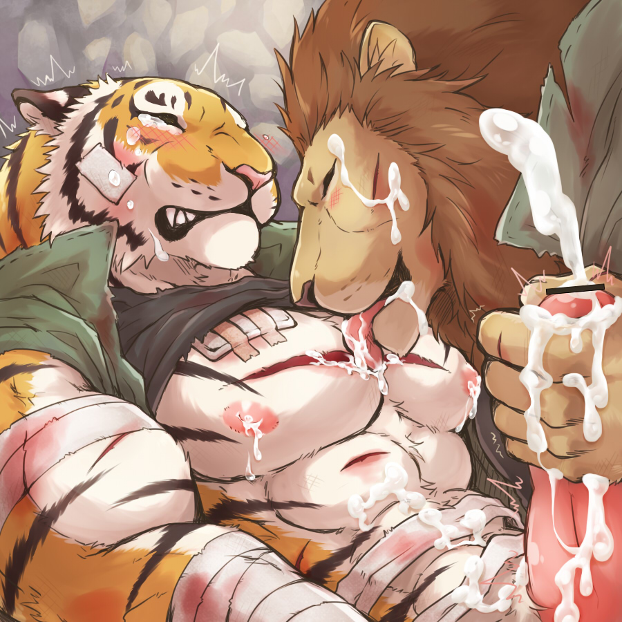 feline giraffe_(artist) licking lion male male/male mammal penis tiger tongue tongue_out