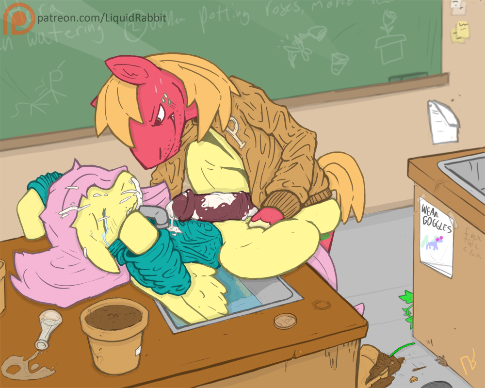 2015 after_sex big_macintosh_(mlp) classroom clothing crying cum cum_on_face duo female fluttershy_(mlp) forced friendship_is_magic liquidrabbit male male/female my_little_pony penis rape tears