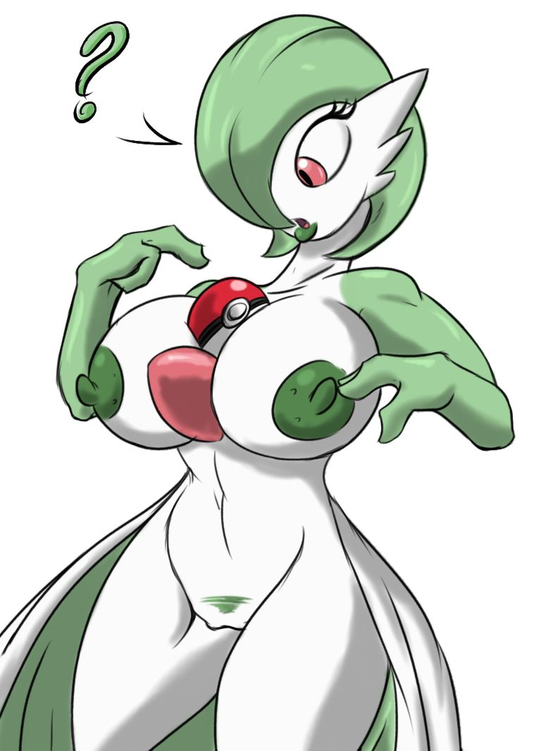 ? anthro big_breasts breasts cleavage clothed clothing erect_nipples female gardevoir green_hair hair lips nintendo nipples pok&eacute;ball pok&eacute;mon poking pubes pussy red_eyes shinysteel video_games voluptuous