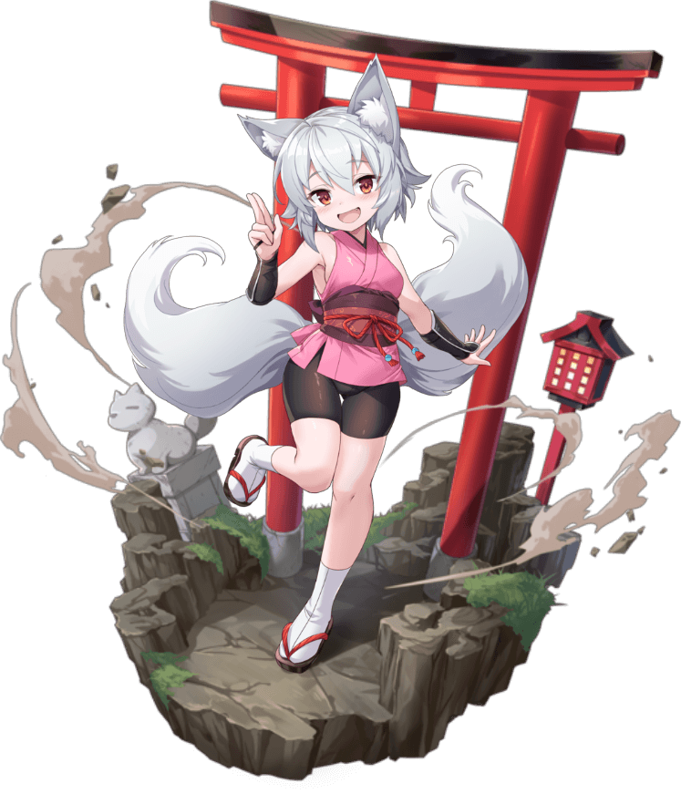 1girl :d animal_ear_fluff animal_ears artist_request bad_source bike_shorts black_shorts black_sleeves breasts debris detached_sleeves dirt dust fang faux_figurine fox_ears fox_girl fox_statue fox_tail full_body grass grey_hair grey_tail hair_between_eyes hand_up japanese_clothes kimono kitsu_(mon-musu_quest!) lantern light_blush looking_at_viewer mon-musu_quest! monster_girl monster_musume_td multiple_tails official_art open_mouth pink_kimono purple_sash red_eyes rock sash short_hair shorts sleeveless sleeveless_kimono small_breasts smile socks solo standing standing_on_one_leg tabi tail third-party_source torii transparent_background vambraces white_socks wooden_lantern