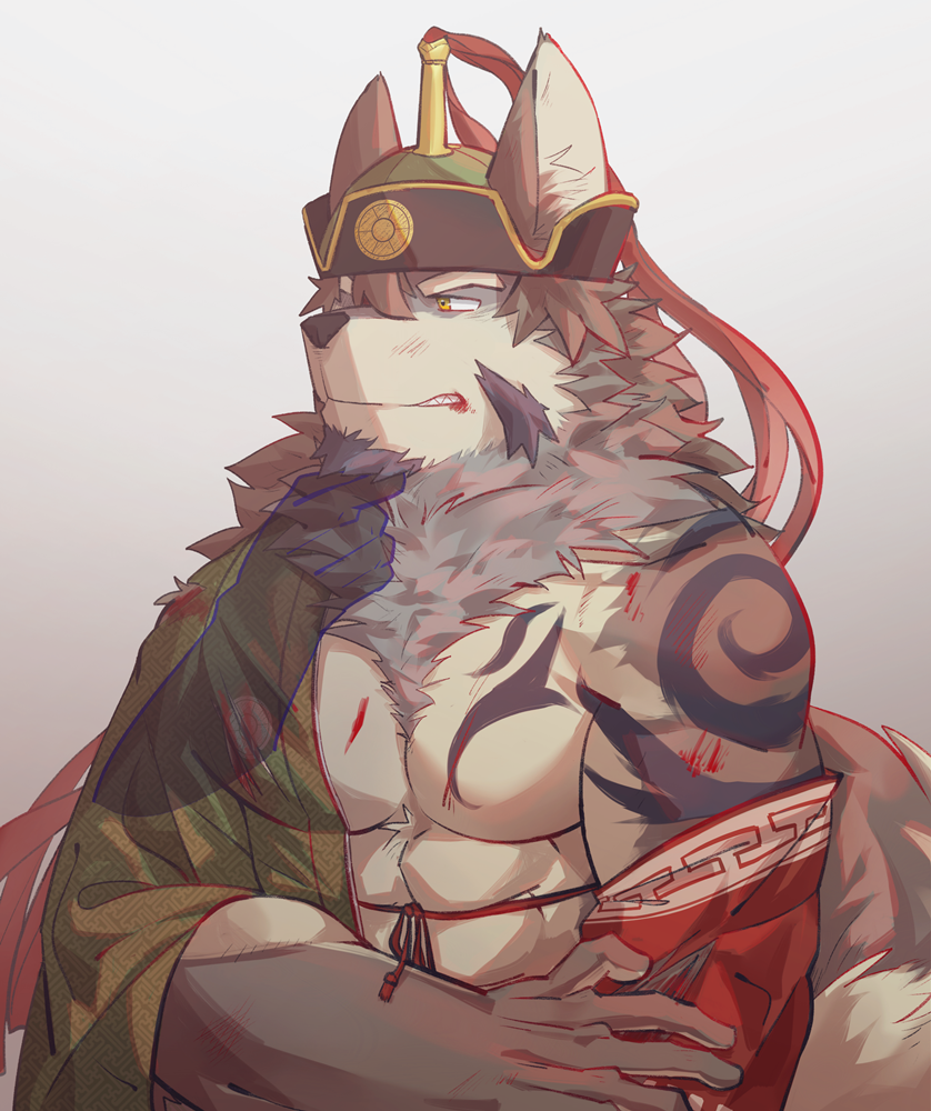 2018 anthro canine fur male mammal muscular muscular_male sadonghao solo temujin tokyo_afterschool_summoners video_games white_fur wolf