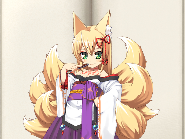 animal_ears fox_ears gradient gradient_background japanese_clothes kimono mon-musu_quest! solo tamamo tamamo_(mon-musu_quest!)