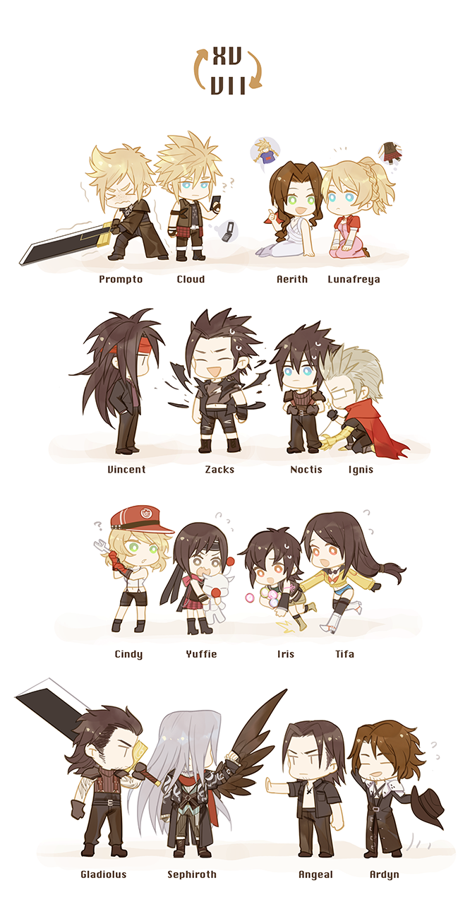 &gt;_&lt; 6+boys 6+girls :d ? ?? aerith_gainsborough aerith_gainsborough_(cosplay) angeal_hewley angeal_hewley_(cosplay) ardyn_izunia ardyn_izunia_(cosplay) arm_support armor beard_stubble belt black_belt black_gloves black_hair black_hat black_headband black_jacket black_pants black_shirt black_shorts black_wings blonde_hair blue_eyes boots bright_pupils brown_eyes brown_hair buster_sword cape cellphone character_name chibi cindy_aurum cindy_aurum_(cosplay) closed_eyes closed_mouth cloud_strife cloud_strife_(cosplay) cosplay costume_switch crisis_core_final_fantasy_vii cropped_jacket crossover dress dropping facial_hair falling feathered_wings final_fantasy final_fantasy_vii final_fantasy_vii_advent_children final_fantasy_xv fingerless_gloves flip_phone flying_sweatdrops freckles gauntlets ginmu gladiolus_amicitia gladiolus_amicitia_(cosplay) glasses gloves goggles goggles_around_neck green_eyes grey_hair hat headband heavy highres holding holding_clothes holding_hat holding_phone hood hood_down ignis_scientia ignis_scientia_(cosplay) iris_amicitia iris_amicitia_(cosplay) jacket jewelry long_dress long_hair look-alike looking_at_another lunafreya_nox_fleuret lunafreya_nox_fleuret_(cosplay) multiple_boys multiple_girls necklace needle noctis_lucis_caelum noctis_lucis_caelum_(cosplay) on_one_knee open_clothes open_jacket open_mouth pants phone pink_dress pink_skirt plaid plaid_skirt ponytail prompto_argentum prompto_argentum_(cosplay) red_cape red_gloves red_hat red_headband red_scarf scarf sephiroth sephiroth_(cosplay) sewing_needle shirt shorts shoulder_armor sideburns single_gauntlet single_shoulder_pad single_sleeve single_wing sitting skirt sleeveless sleeveless_jacket smartphone smile sparkle spiked_hair spoken_object standing stubble suspenders sweat thought_bubble tifa_lockhart tifa_lockhart_(cosplay) torn_cape torn_clothes trait_connection tripping turtleneck vincent_valentine vincent_valentine_(cosplay) wardrobe_malfunction wavy_mouth white_footwear white_pupils white_shirt wings yellow_jacket yuffie_kisaragi yuffie_kisaragi_(cosplay) zack_fair