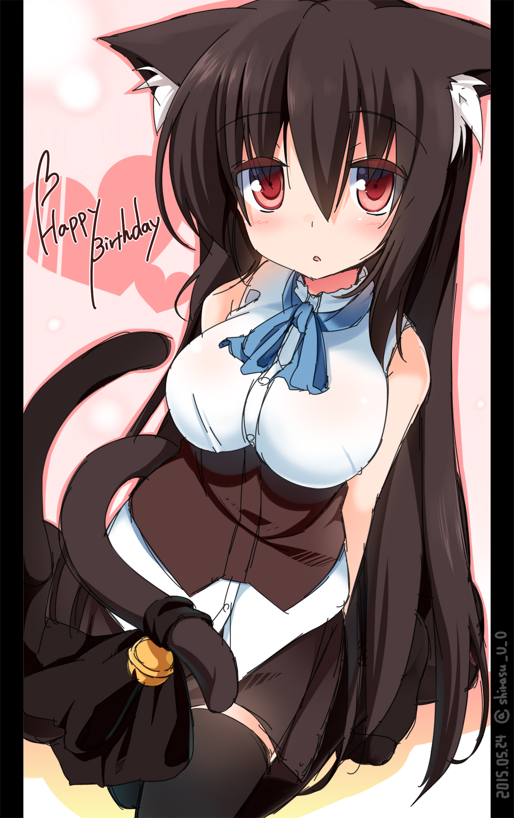 animal_ears black_hair cat_ears highres long_hair mia_flatpaddy original red_eyes shirasu_youichi sketch solo