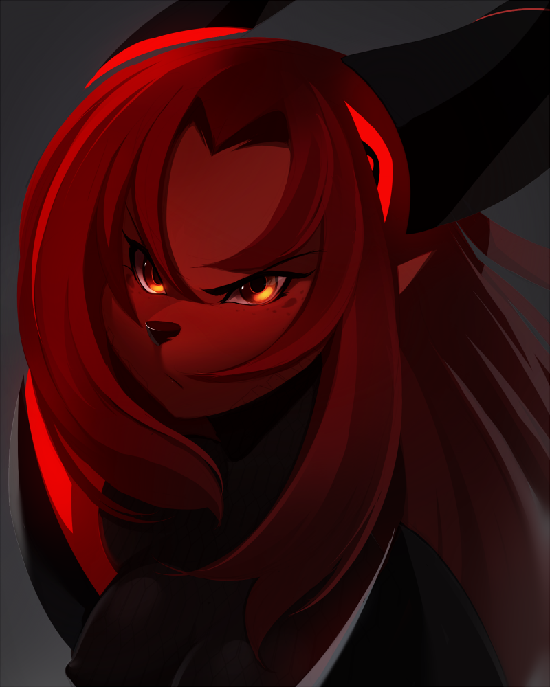 2015 angry anthro armor bust clothing cute female fur hair jumpsuit kanel long_hair red_eyes red_fur red_hair