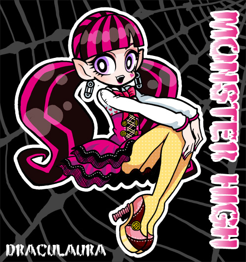 1girl artist_request draculaura earrings fang female high_heels jewelry looking_at_viewer md5_mismatch monster_high purple_eyes shiroyama_rikuta simple_background solo vampire