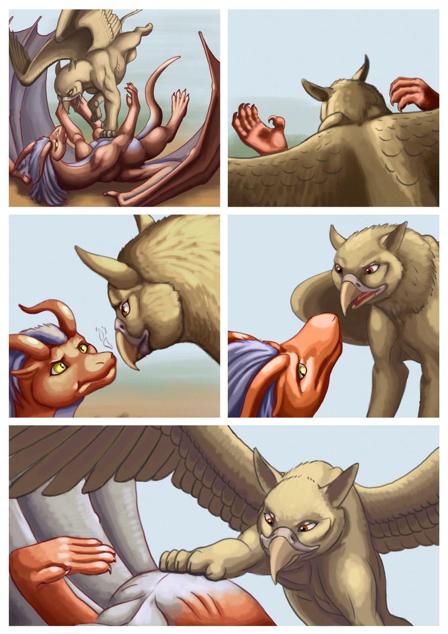 avian domination dragon eye_contact female female_domination feral gryphon lying male on_back pouncing scalie ultrafox