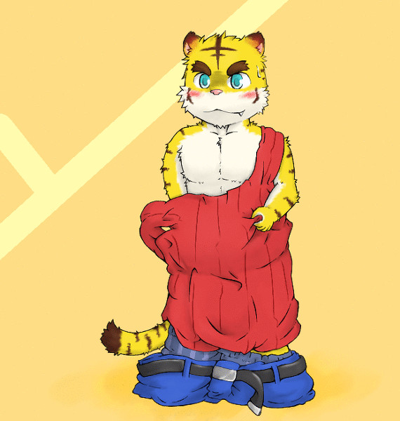 anthro blue_eyes clothing feline mammal morenatsu muscles plain_background smile tiger torahiko_ooshima