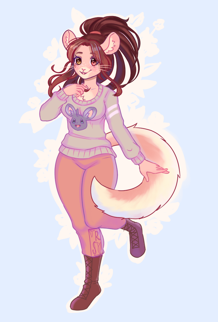 anthro boots brown_hair chinchilla cinnamon_(sinamuna) clothing female footwear freckles full_body hair heterochromia mammal minccino nintendo pants pok&eacute;mon pok&eacute;mon_(species) ponytail rodent round_ears sensu.realis smile solo sweater video_games