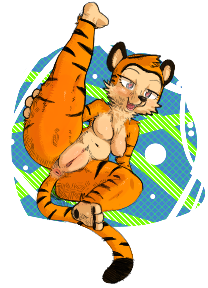&lt;3 &lt;3_eyes 3_toes actionbastardvirginblstr anthro anus black_nose blue_eyes blush breasts calvin_and_hobbes chest_tuft chubby feline female fur hobbes mammal nude open_mouth orange_fur presenting pussy raised_leg solo stripes thick_thighs tiger toes tuft