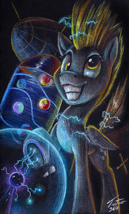 2015 blonde_hair cutie_mark derp_eyes derpy_hooves_(mlp) electricity equine female friendship_is_magic hair mammal my_little_pony pegasus plasma_globe smile solo tesla_ball traditional_media_(artwork) tsitra360 wings yellow_eyes