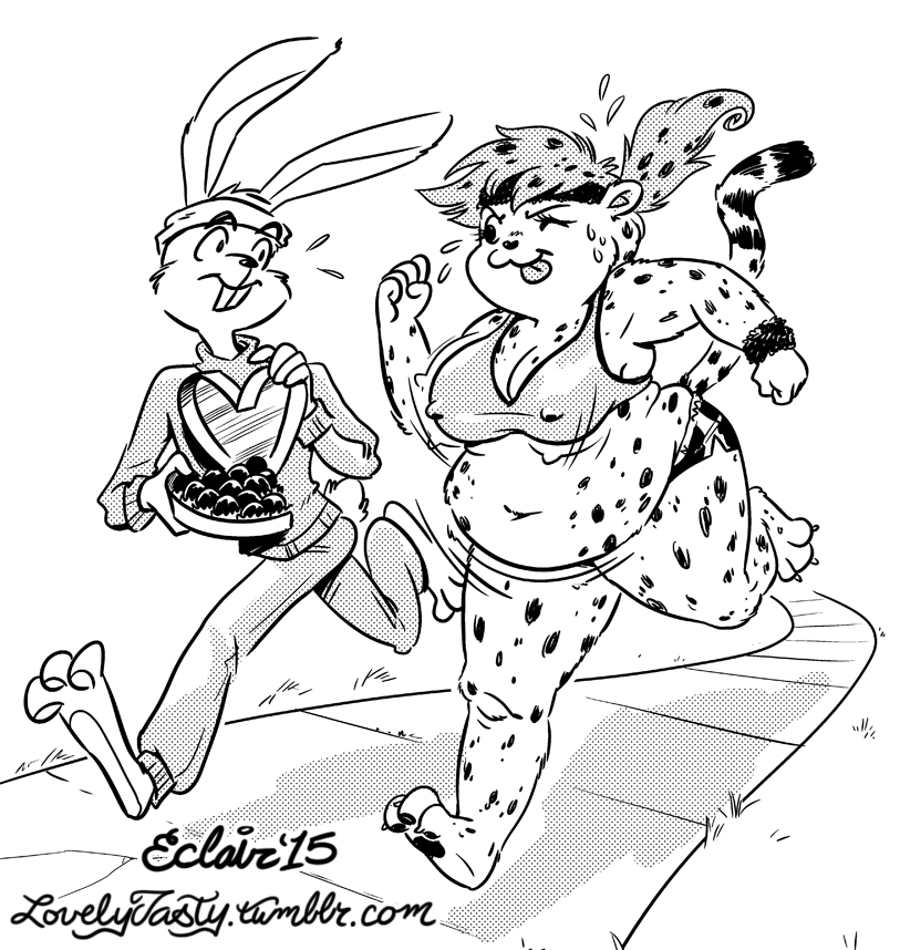 belly big_belly bra breasts cheetah clothed clothing exercise feline female headband lagomorph male mammal nipples overweight pants rabbit running skimpy sprinting sweat thick_thighs underwear