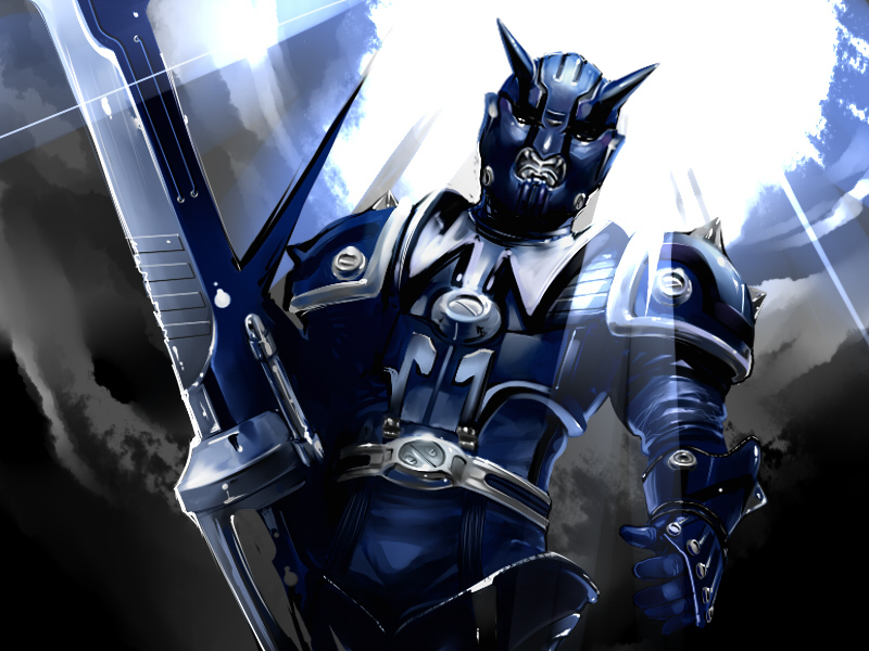 belt blue_oni doku_gorira horns kamen_rider kamen_rider_den-o_(series) male_focus monster oni solo sword teddy_(den-o) weapon