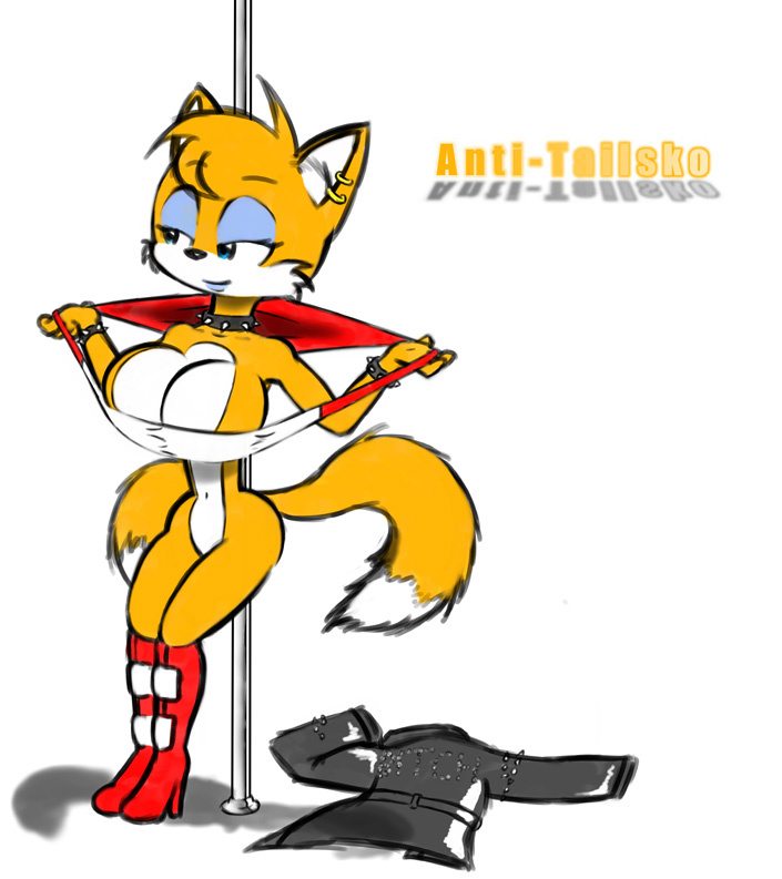 big_breasts boots breasts cleavage clothed clothing collar crossgender female footwear huge_breasts melissa_"tailsko"_prower miles_prower norithics sonic_(series) spiked_collar teasing