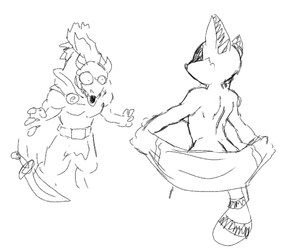 2015 anthro black_and_white breasts butt clothed clothing duo female flashing forsburn fur hyena knife male male/female mammal maypul monochrome nude raccoon rivals_of_aether shocked weapon