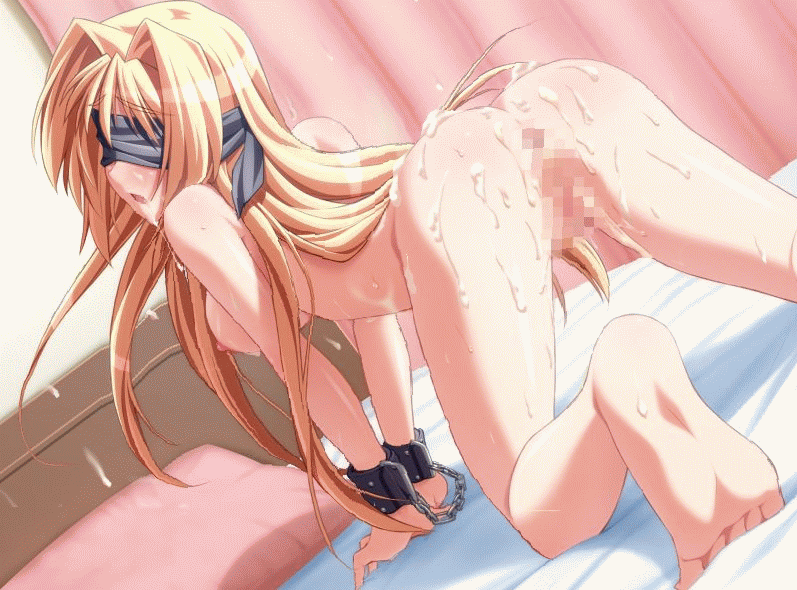 1girl aftersex animated animated_gif artist_request barefoot bdsm blindfold blonde_hair blush bondage bound censored cum cum_on_body ginta kinoshita_rumi long_hair nude on_bed pia_carrot_(series) pia_carrot_e_youkoso!! shackles slave solo source_request xx-cake