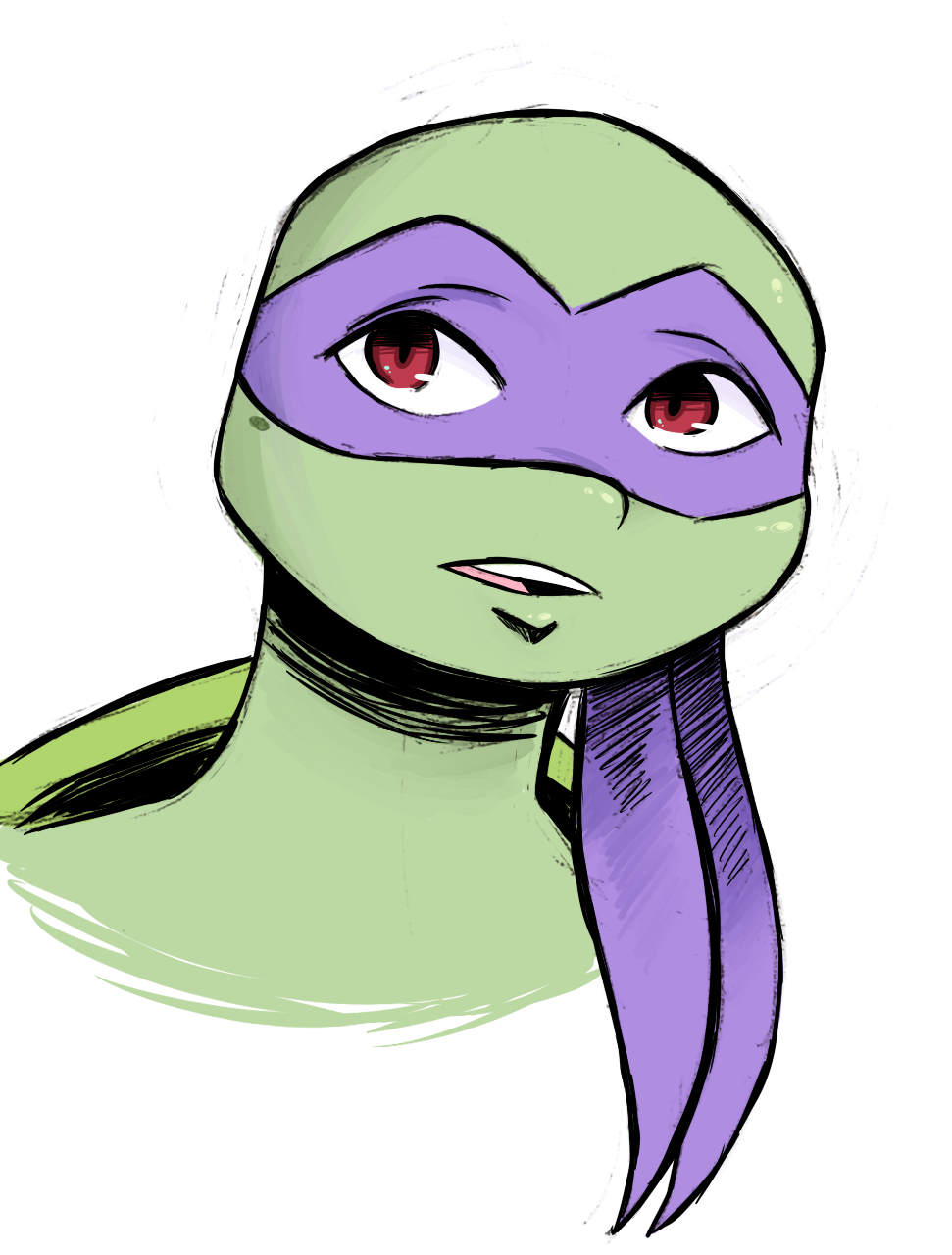 2018 anthro bandanna bust_portrait donatello_(tmnt) inkyfrog male mask open_mouth portrait red_eyes reptile scalie shell simple_background solo teenage_mutant_ninja_turtles turtle white_background